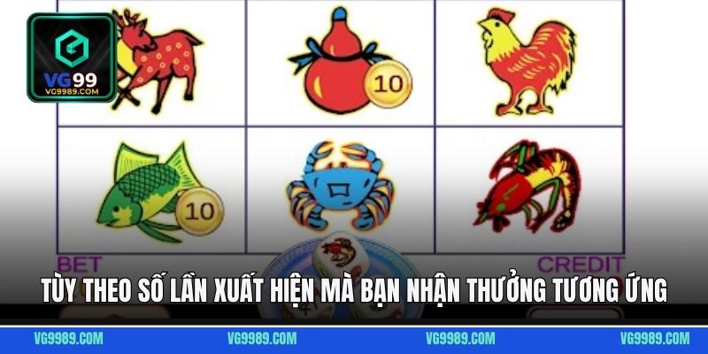 Tùy theo số lần xuất hiện mà bạn nhận thưởng tương ứng